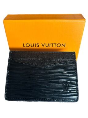 Louis Vuitton Black Epi Leather Card Holder Wallet LV  Full Set